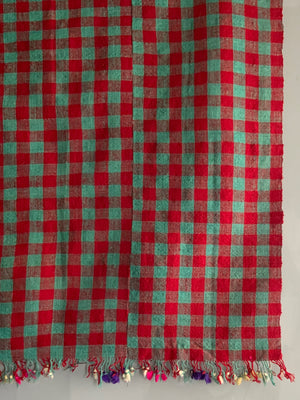 Turkish chequered wool flatweave lightweight cover / throw (114 x 114cm)