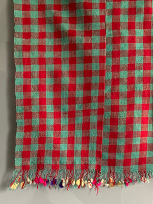 Turkish chequered wool flatweave lightweight cover / throw (114 x 114cm)