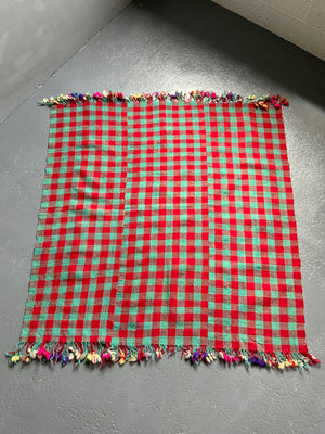 Turkish chequered wool flatweave lightweight cover / throw (114 x 114cm)