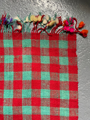 Turkish chequered wool flatweave lightweight cover / throw (114 x 114cm)