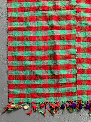 Turkish chequered wool flatweave cover / throw (112 x 112cm)