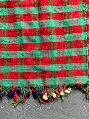 Turkish chequered wool flatweave cover / throw (112 x 112cm)