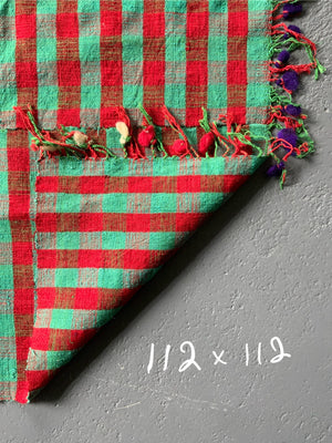 Turkish chequered wool flatweave cover / throw (112 x 112cm)