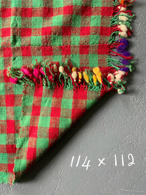 Turkish chequered fine flatweave lightweight cover / throw (114 x 112cm)