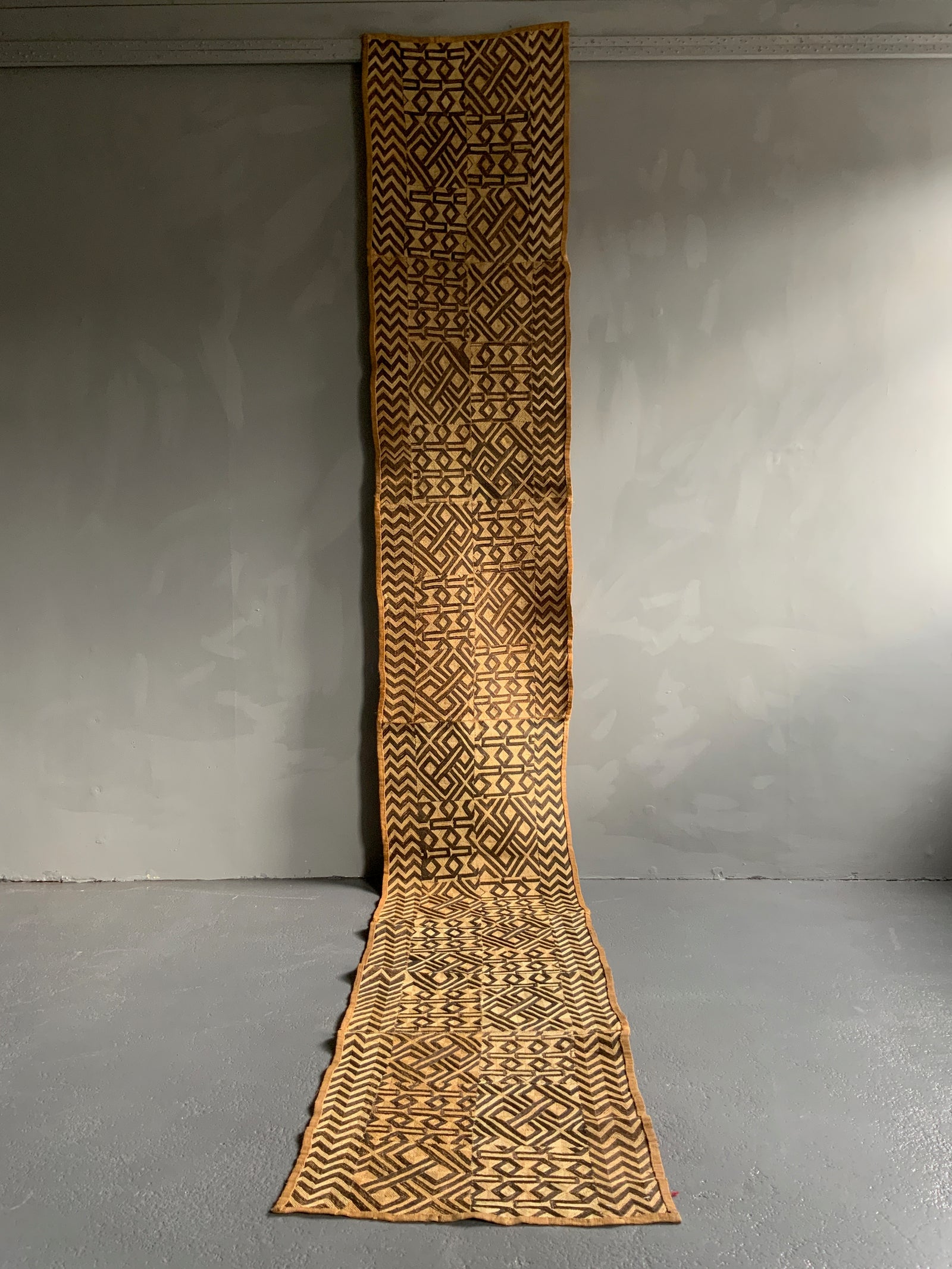 Kuba Shoowa cloth raffia long skirt / hanging / runner (381 x 57cm)