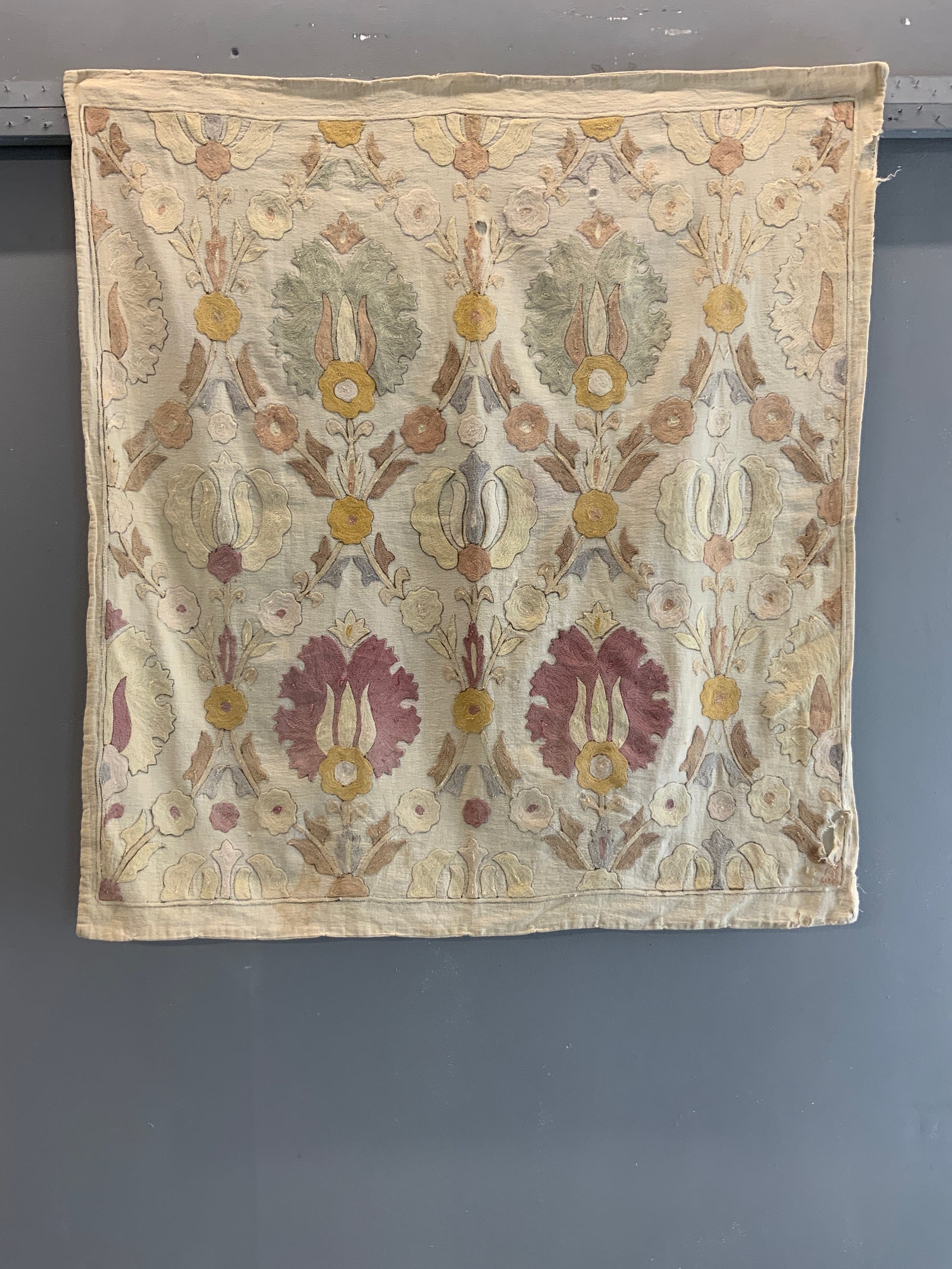 Turkish vintage pale embroidery bohçe (90 x 83cm)