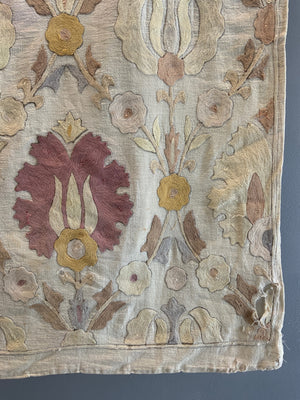 Turkish vintage pale embroidery bohçe (90 x 83cm)