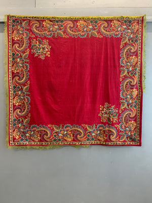 Victorian red printed shawl (150 x 142cm)