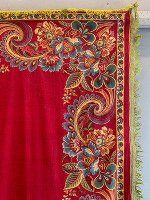 Victorian red printed shawl (150 x 142cm)