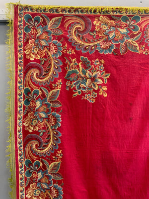 Victorian red printed shawl (150 x 142cm)