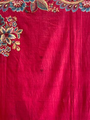 Victorian red printed shawl (150 x 142cm)