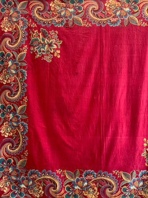 Victorian red printed shawl (150 x 142cm)