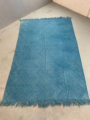 Turkish heavy weight turquoise blue plain kilim (238 x 153cm)