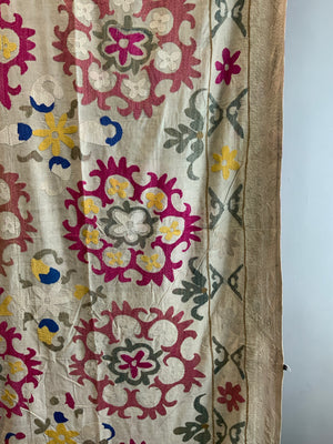 Uzbekistan vintage Tajik Samarakand suzani embroidery (288 x 237cm)