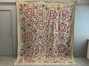 Uzbekistan vintage Tajik Samarakand suzani embroidery (288 x 237cm)
