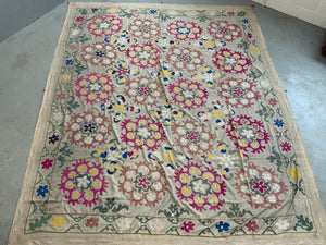 Uzbekistan vintage Tajik Samarakand suzani embroidery (288 x 237cm)