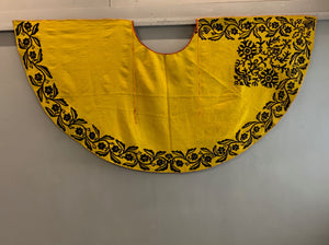 Carpathian yellow wool felt cape with black appliqué (234 x 119cm)