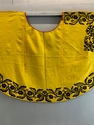 Carpathian yellow wool felt cape with black appliqué (234 x 119cm)