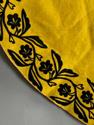 Carpathian yellow wool felt cape with black appliqué (234 x 119cm)