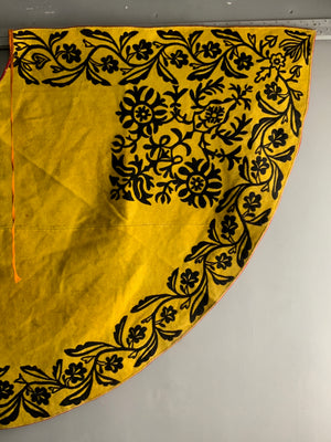 Carpathian yellow wool felt cape with black appliqué (234 x 119cm)