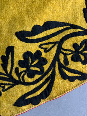 Carpathian yellow wool felt cape with black appliqué (234 x 119cm)