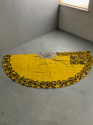 Carpathian yellow wool felt cape with black appliqué (234 x 119cm)