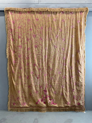 Chinese antique Canton export silk embroidered hanging (230 x 178cm)