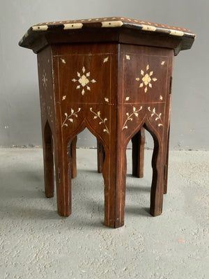 Indian antique Hoshiapur miniature folding octagonal table (32 x 31cm)