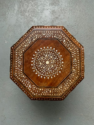 Indian antique Hoshiapur miniature folding octagonal table (32 x 31cm)