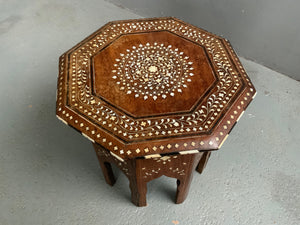 Indian antique Hoshiapur miniature folding octagonal table (32 x 31cm)