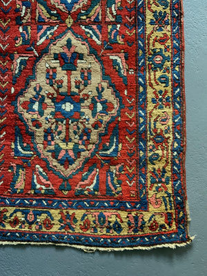 NWP vintage red ground runner with five medallions (334 x 92cm)