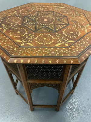 PUNJAB HOSHIAPUR BRASS / COPPER INLAY OCTAGONAL TABLE (61 X 61 X 61CM