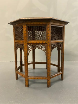 PUNJAB HOSHIAPUR BRASS / COPPER INLAY OCTAGONAL TABLE (61 X 61 X 61CM