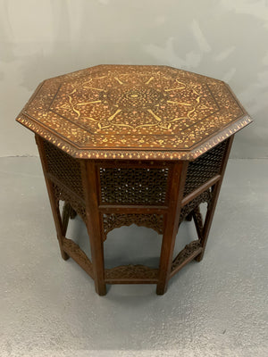 PUNJAB HOSHIAPUR BRASS / COPPER INLAY OCTAGONAL TABLE (61 X 61 X 61CM)