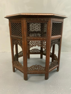 PUNJAB HOSHIAPUR BRASS / COPPER INLAY OCTAGONAL TABLE (61 X 61 X 61CM)