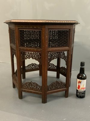 PUNJAB HOSHIAPUR BRASS / COPPER INLAY OCTAGONAL TABLE (61 X 61 X 61CM)