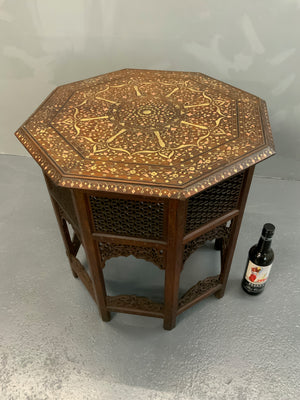 PUNJAB HOSHIAPUR BRASS / COPPER INLAY OCTAGONAL TABLE (61 X 61 X 61CM)