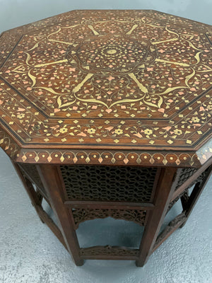 PUNJAB HOSHIAPUR BRASS / COPPER INLAY OCTAGONAL TABLE (61 X 61 X 61CM)