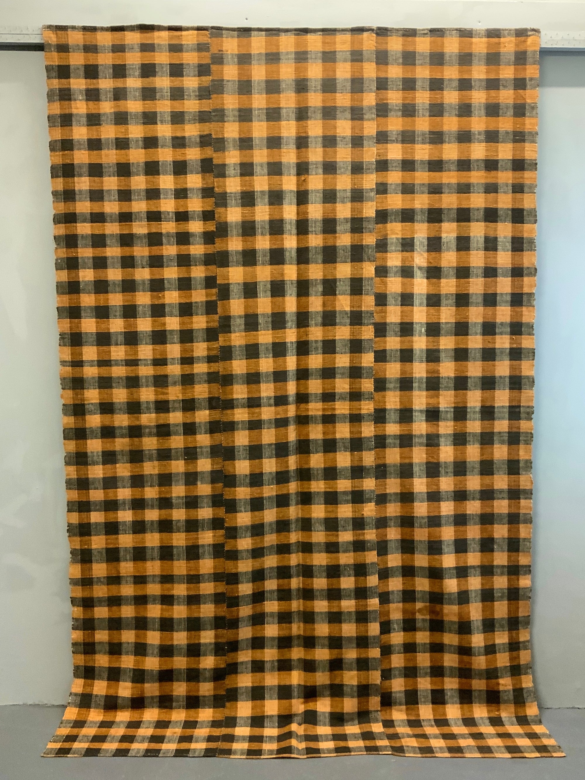Turkish chequered wool flatweave cover (255 x 166cm)