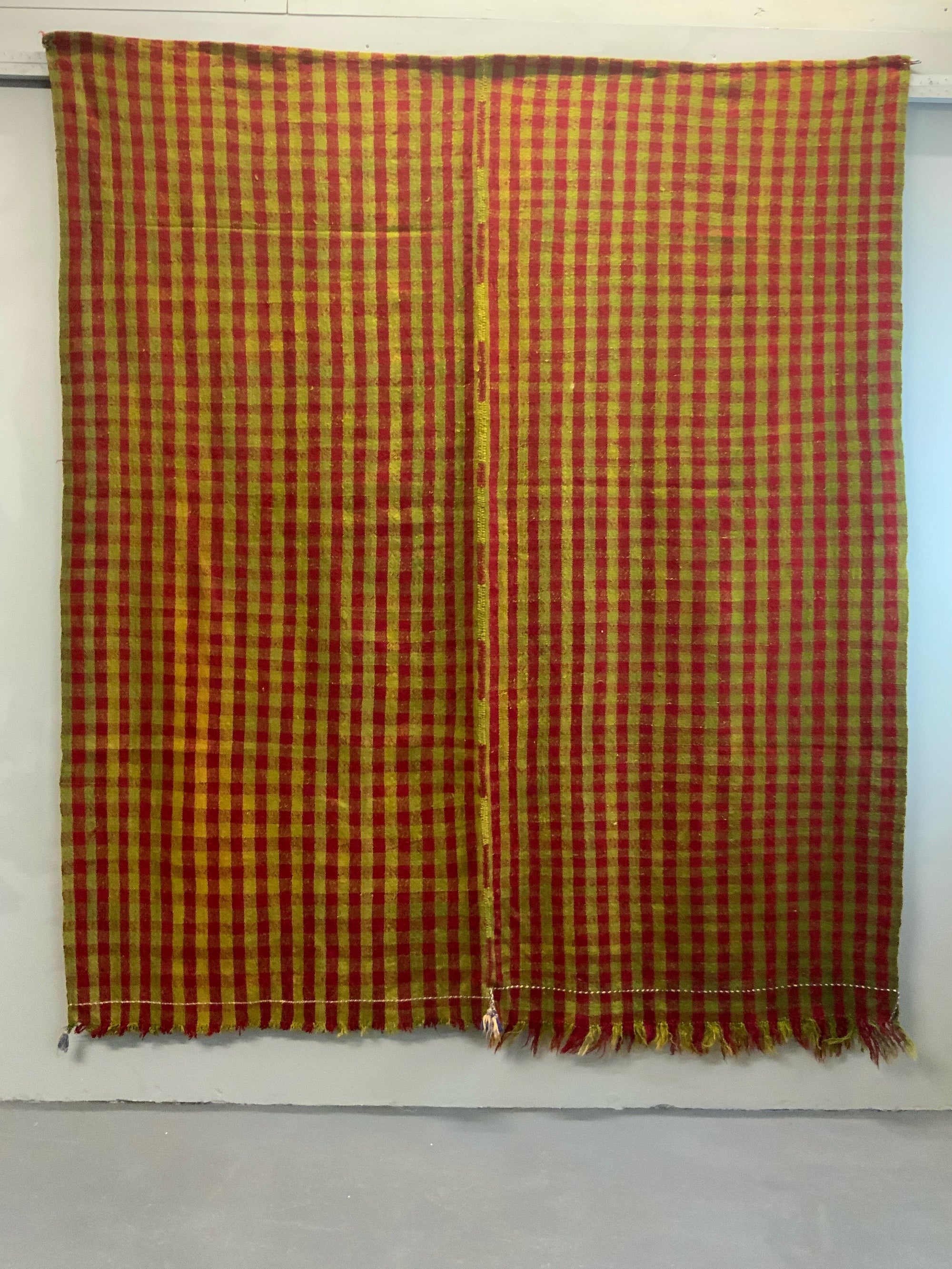 Turkish chequered wool flatweave cover (215 x 190cm)