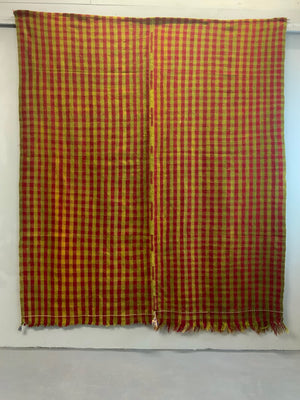 Turkish chequered wool flatweave cover (215 x 190cm)