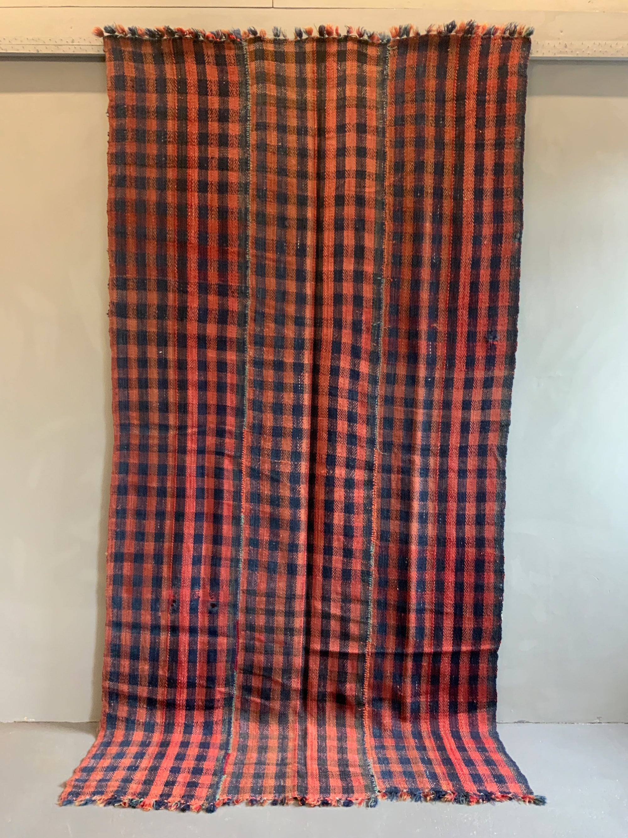 Turkish chequered wool flatweave cover (273 x 137cm)