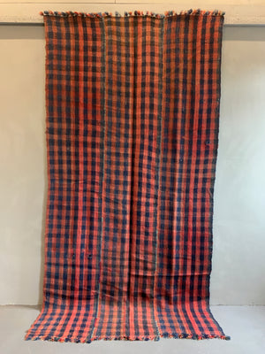 Turkish chequered wool flatweave cover (273 x 137cm)
