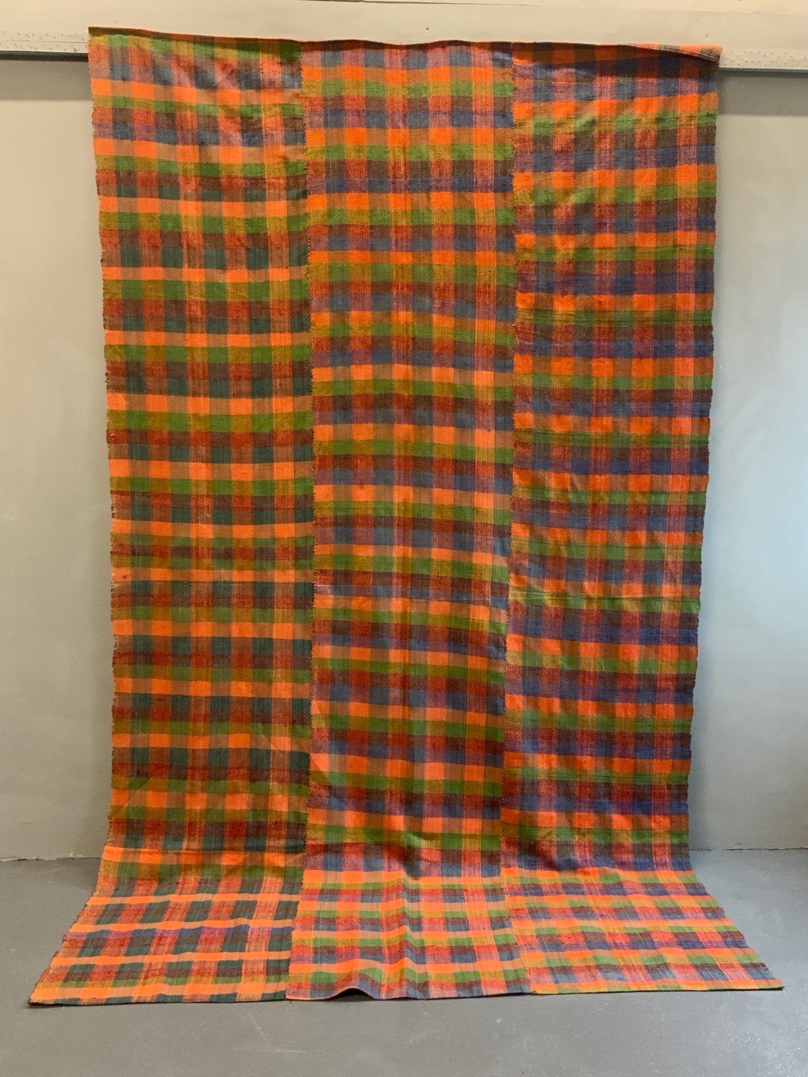 Turkish chequered wool flatweave cover (295 x 173cm)