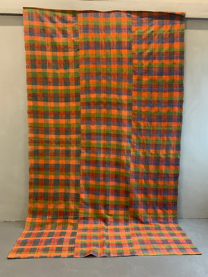 Turkish chequered wool flatweave cover (295 x 173cm)