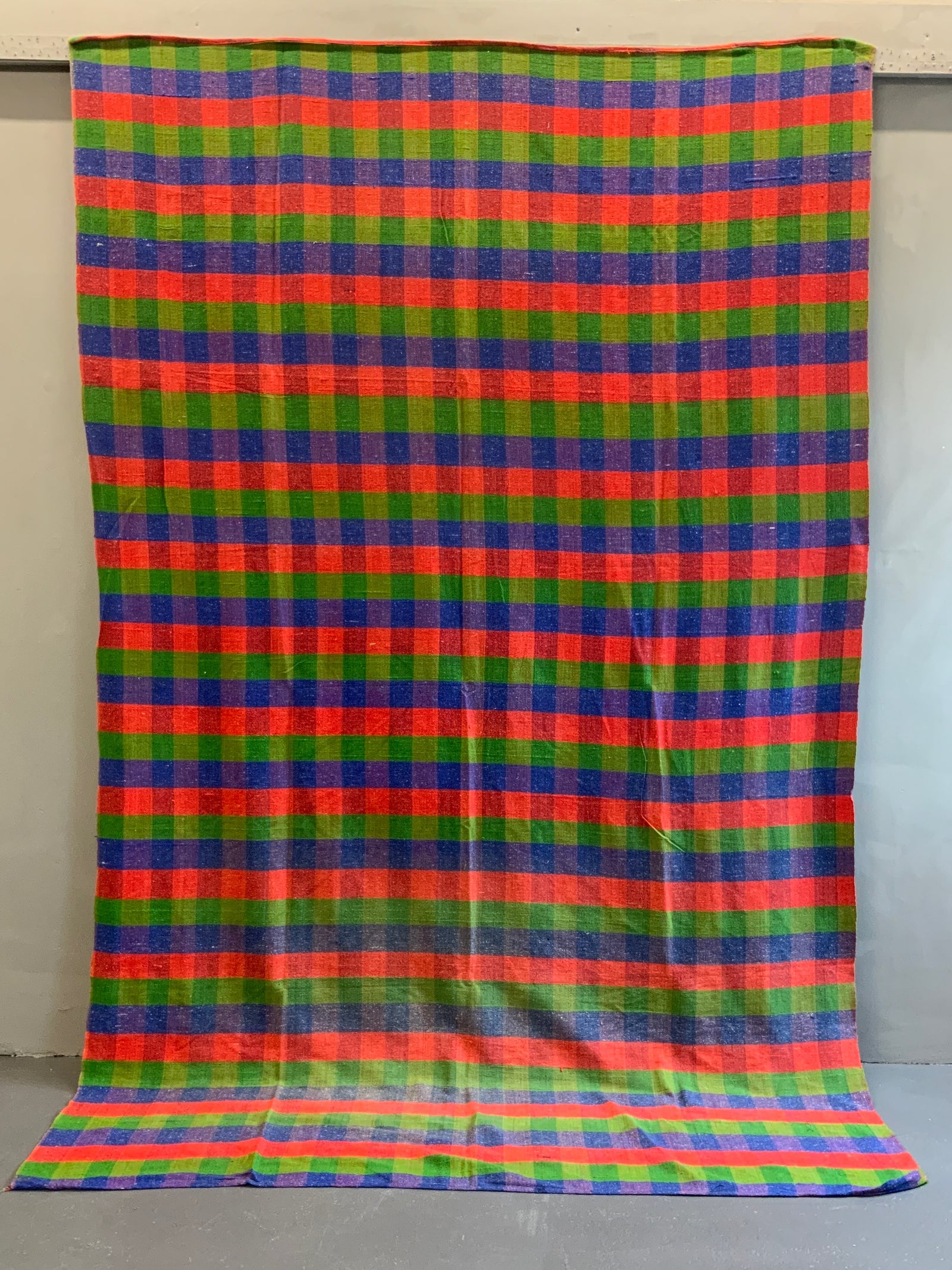 Turkish chequered wool flatweave cover (277 x 176cm)