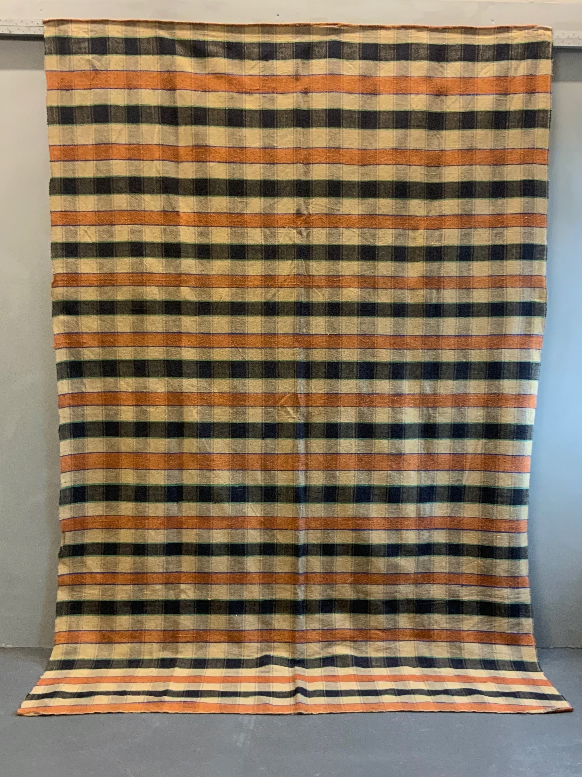 Turkish chequered wool flatweave cover (275 x 185cm)