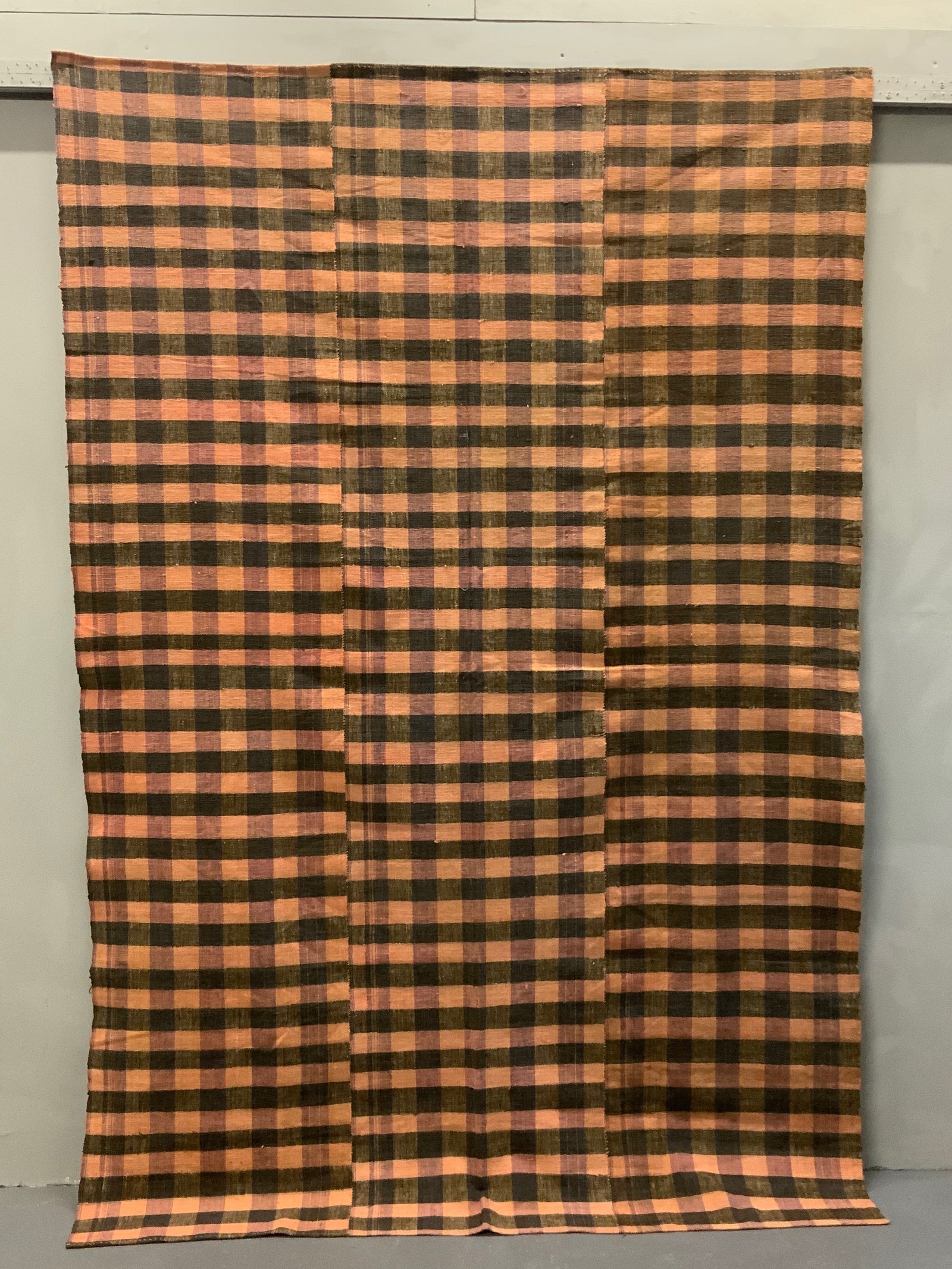 Turkish chequered wool flatweave cover (250 x 167cm)