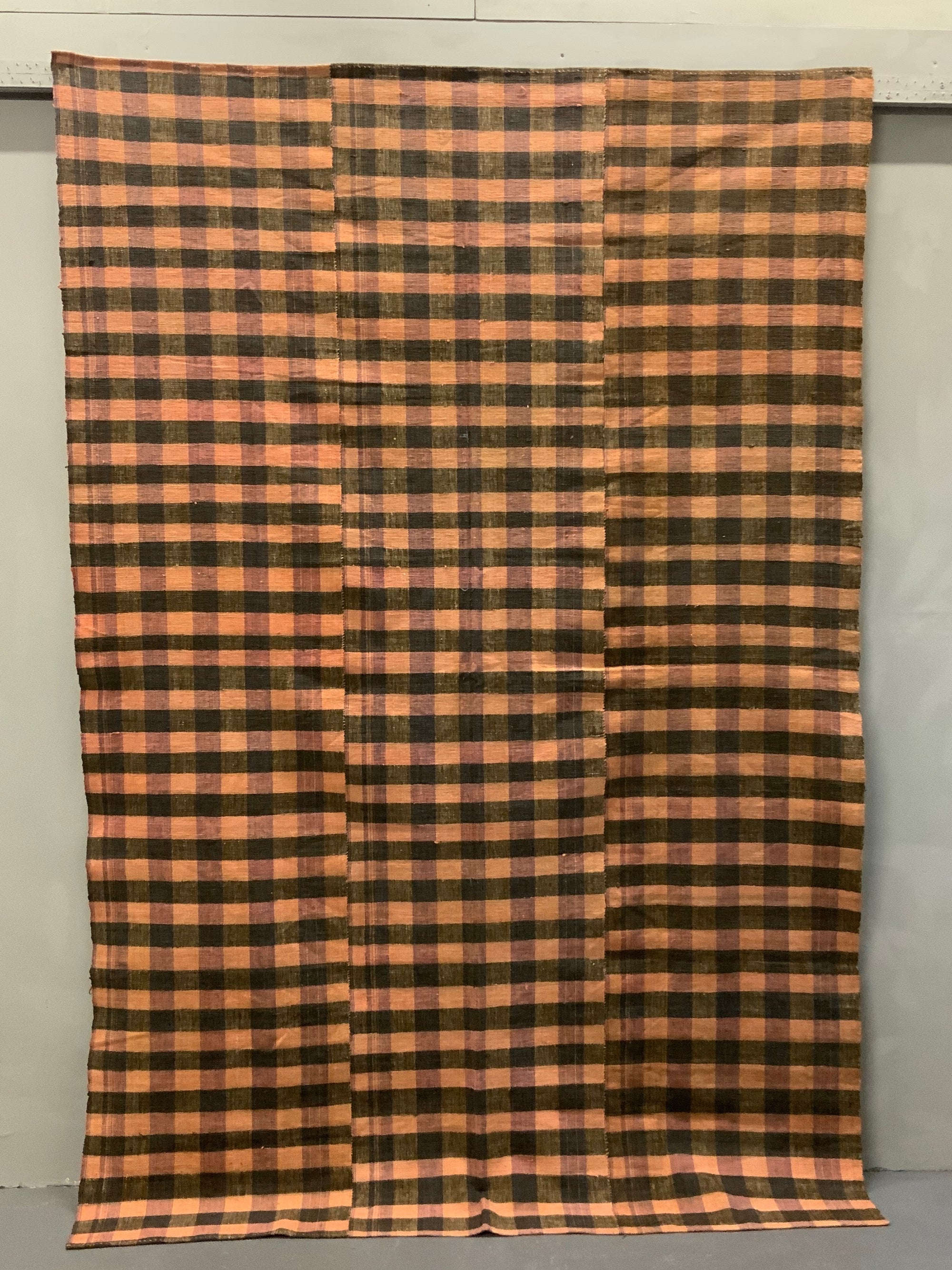 Turkish chequered wool flatweave cover (250 x 167cm)