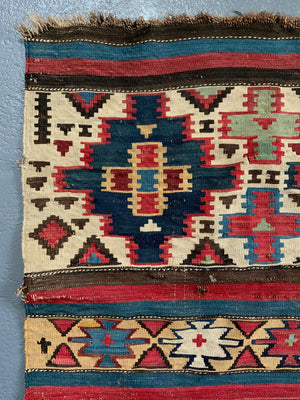 Caucasian antique Azerbaijan half of a kilim   (338 x 86cm)